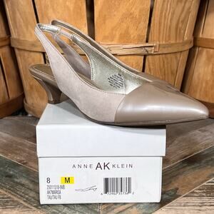 Anne Klein Marisa Taupe Faux Leather Point Toe Demi Heel Slingback Pumps Women 8